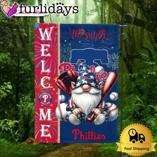 Custom Name MLB Philadelphia Phillies Gnomes 4th Of July Flag