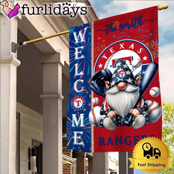 Custom Name MLB Texas Rangers Gnomes 4th Of July Flag