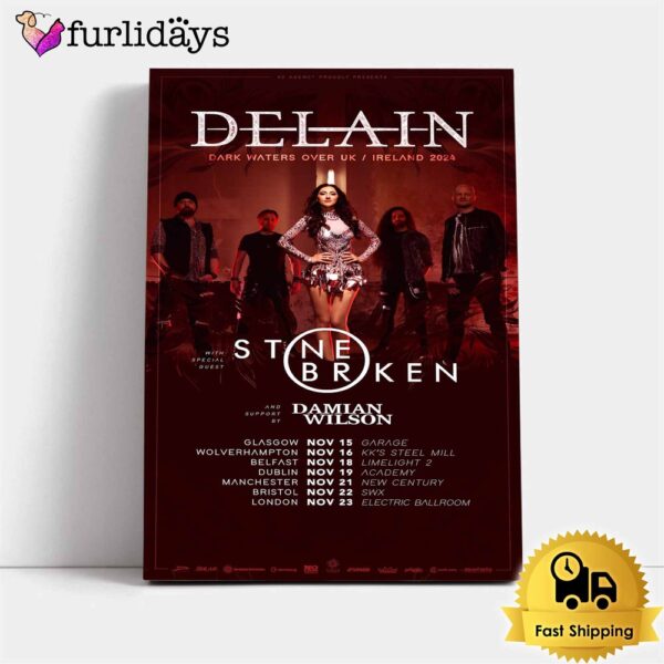 Delain Dark Waters Over Uk Ireland 2024 Poster Canvas