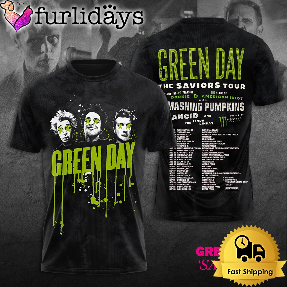 Green Day The Saviors Tour Celebrating 30 Years Of Dookie 2024 All Over Print T-Shirt