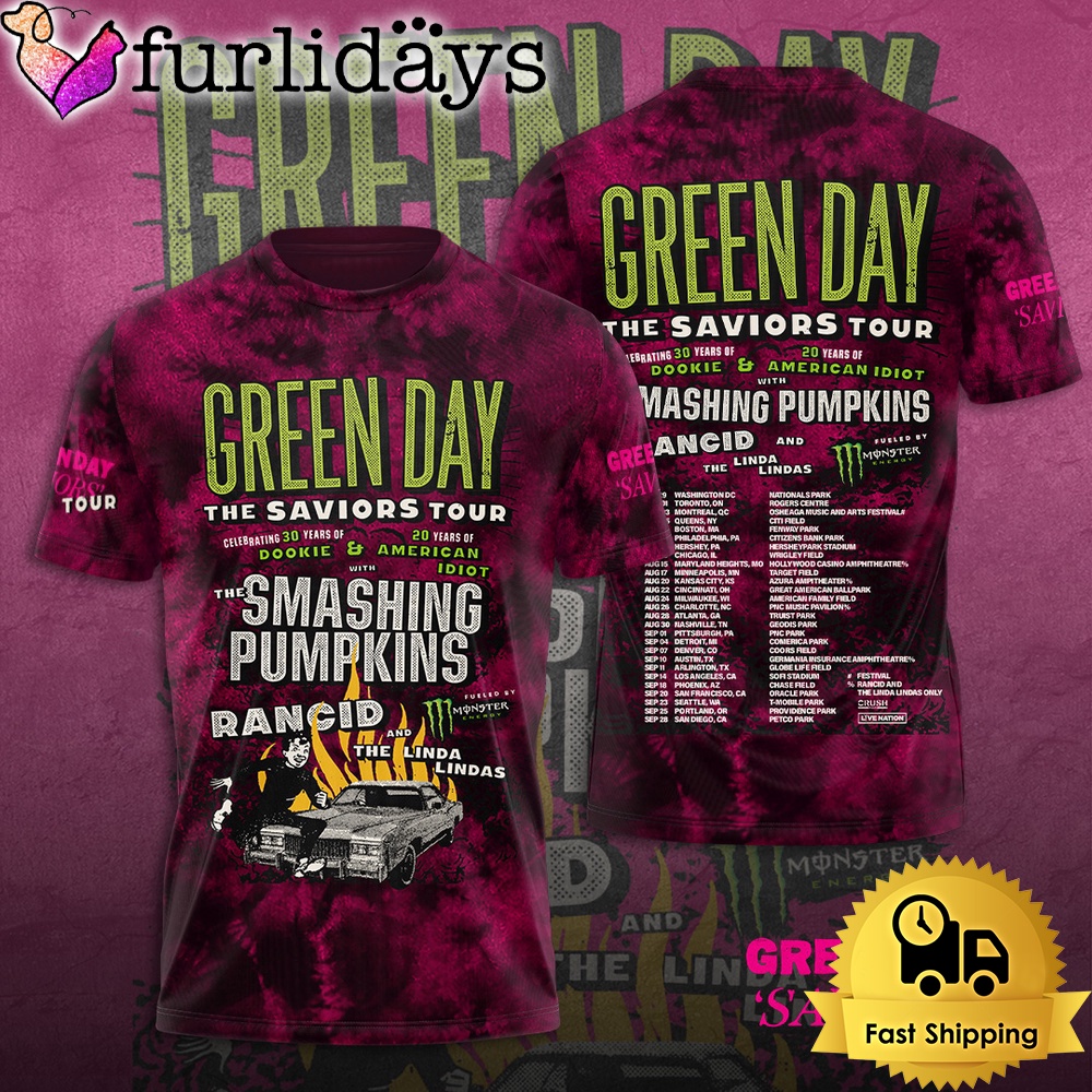 Green Day The Smashing Pumpkings Rancid And The Linda Lidas All Over Print T-Shirt