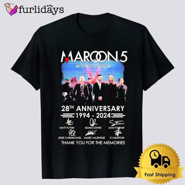 Maroon 5 World Tour 28th Anniversary 1994-2024 Thank You For The Memories T-Shirt