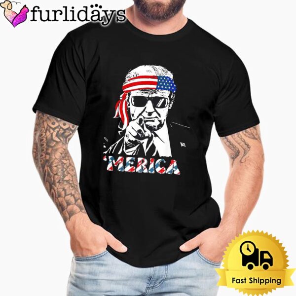Merica Trump Happy Donald Trump American Flag 4th Of July T-Shirt