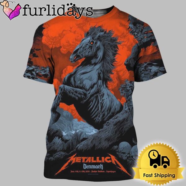 Metallica Copenhagen Denmark The Devil Horse Merch Pop Up M72 World Tour 2024 3D T-Shirt