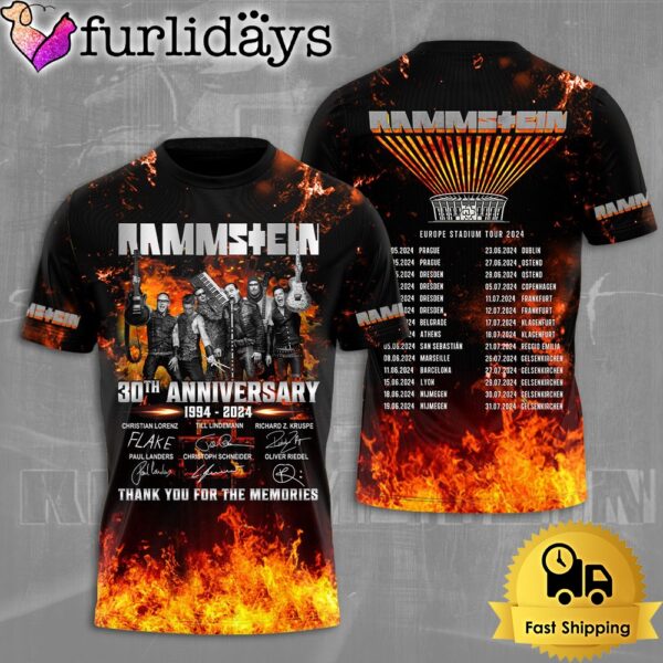 Rammstein 2024 Europe Stadium Tour 30 Years Endless Fire Music All Over Print T-Shirt
