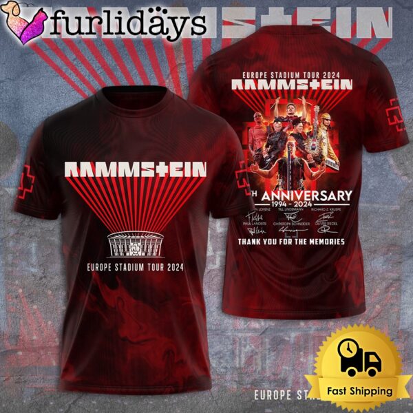 Rammstein 2024 Europe Stadium Tour 30 Years Of Explosion And Immortality All Over Print T-Shirt