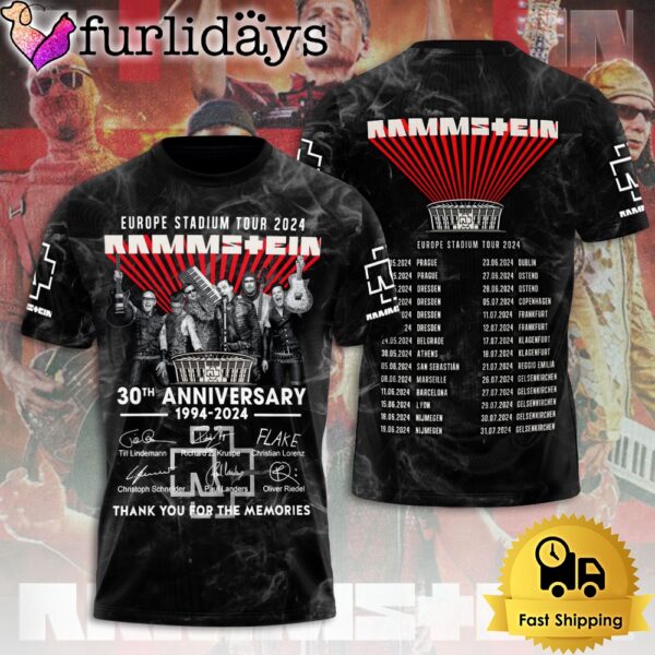 Rammstein 2024 Europe Stadium Tour 30 Years Of Metal Legends On Stage All Over Print T-Shirt