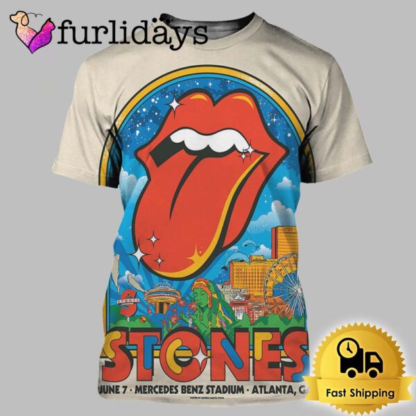 Rolling Stones Show At Mercedes Benz Stadium In Atlanta GA 2024 Lithograph City Poster Hackney Diamonds Tour All Over Print Shirt