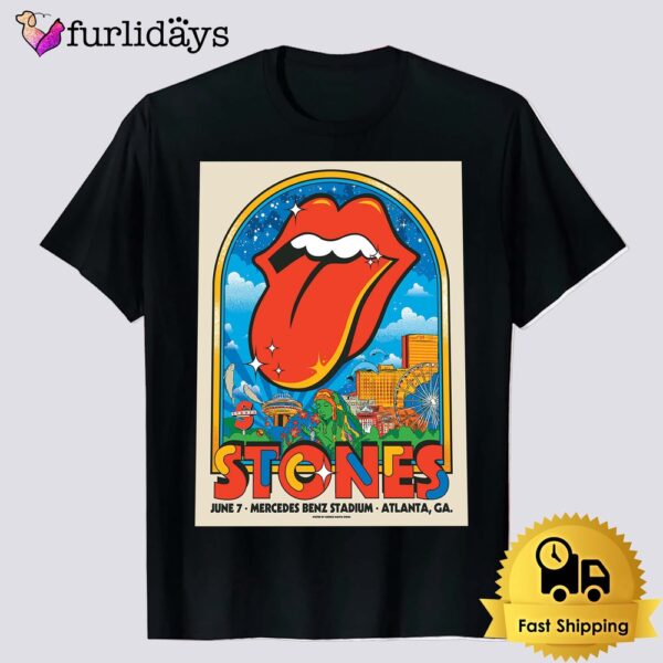 Rolling Stones Show At Mercedes Benz Stadium In Atlanta GA 2024 Lithograph City Poster Hackney Diamonds Tour Unisex T-Shirt