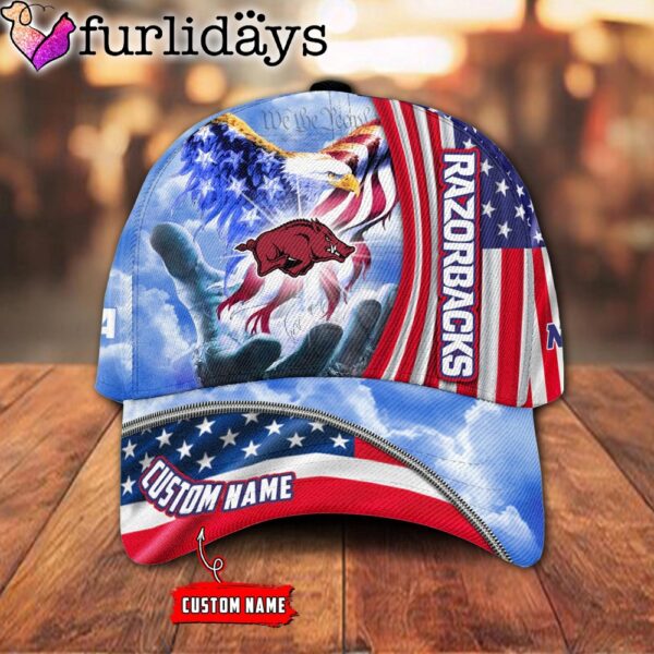 Arkansas Razorbacks NCAA Under God Eagle American Flag Hand Of God Custom Baseball Cap