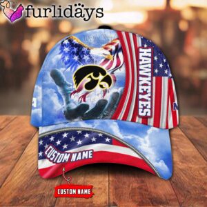 Lowa Hawkeyes NCAA Under God Eagle American Flag Hand Of God Custom Baseball Cap