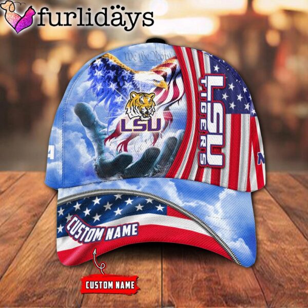 Lsu Tigers NCAA Under God Eagle American Flag Hand Of God Custom Baseball Cap