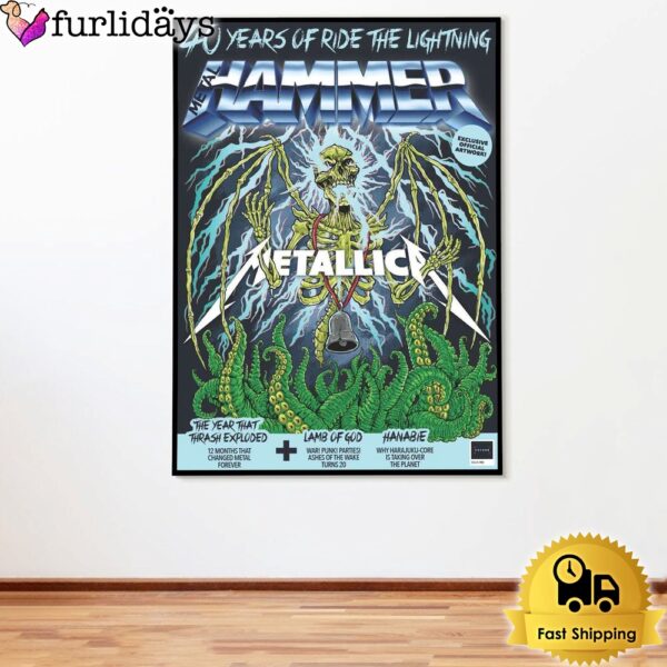 Metallica Celebrate 40 Years Of Ride The Lightning Album Poster Canvas