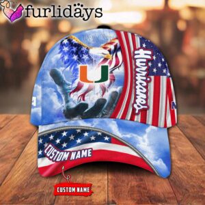 Miami Hurricanes NCAA Under God Eagle American Flag Hand Of God Custom Baseball Cap