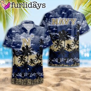 Navy Midshipmen Palms Tree Hawaiian Shirt