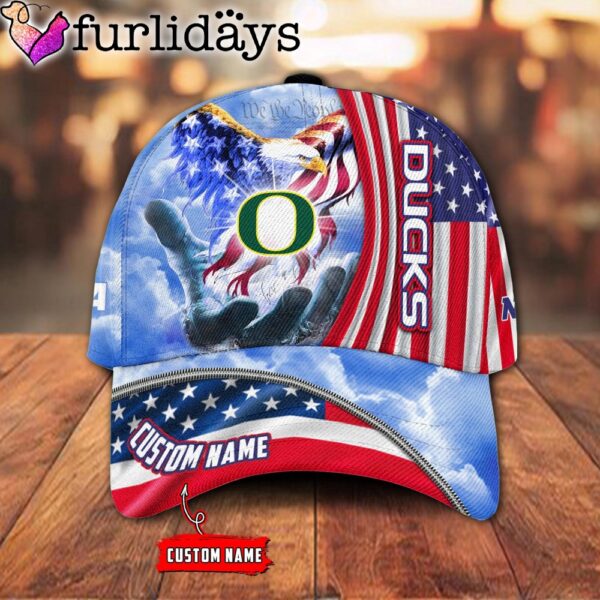 Oregon Ducks NCAA Under God Eagle American Flag Hand Of God Custom Baseball Cap