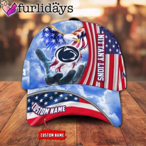 Penn State Nittany Lions NCAA Under God Eagle American Flag Hand Of God Custom Baseball Cap