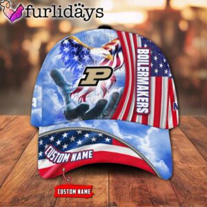 Purdue Boilermakers NCAA Under God Eagle American Flag Hand Of God Custom Baseball Cap