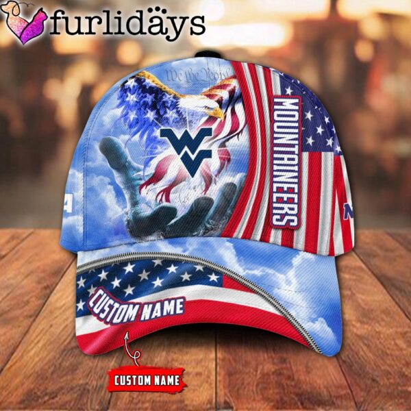 West Virginia Mountaineers NCAA Under God Eagle American Flag Hand Of God Custom Baseball Cap