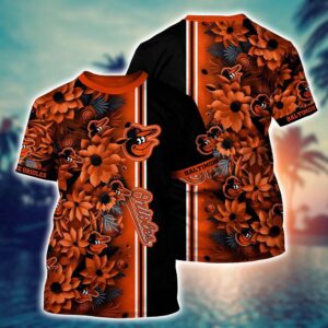 MLB Baltimore Orioles Blue Flower 3D T-Shirt