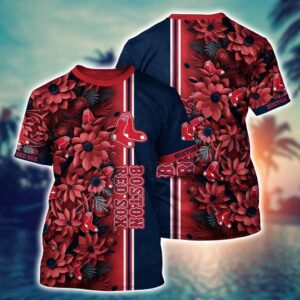 MLB Boston Red Sox Blue Flower 3D T-Shirt