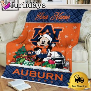 Custom Name NCAA Auburn Tigers Mickey Christmas Fleece Blanket