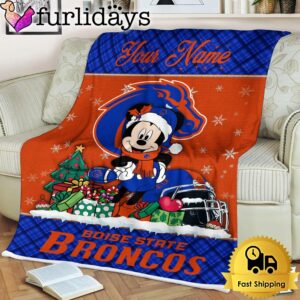 Custom Name NCAA Boise State Broncos Mickey Christmas Fleece Blanket