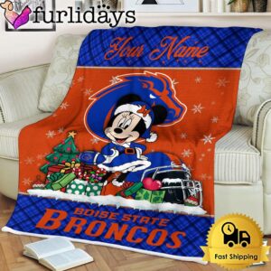 Custom Name NCAA Boise State Broncos Minnie Christmas Fleece Blanket