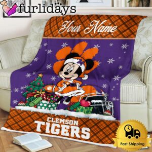 Custom Name NCAA Clemson Tigers Minnie Christmas Fleece Blanket