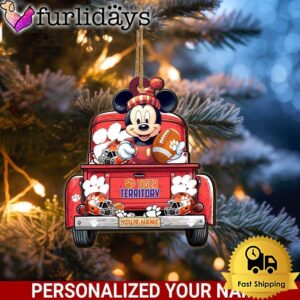 Custom Name NCAA Clemson Tigers Red Truck With Mickey Mouse Ornament