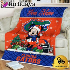 Custom Name NCAA Florida Gators Mickey Christmas Fleece Blanket