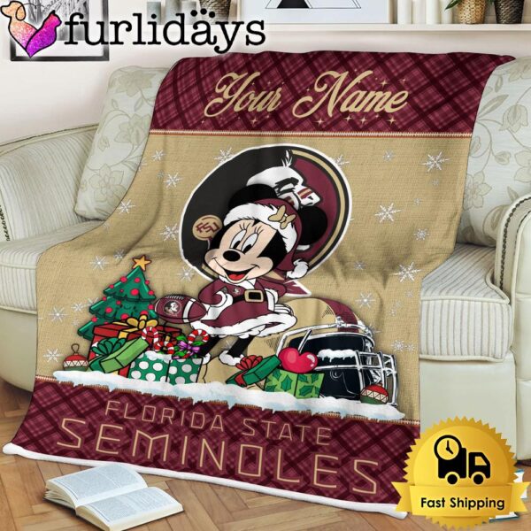 Custom Name NCAA Florida State Seminoles Minnie Christmas Fleece Blanket