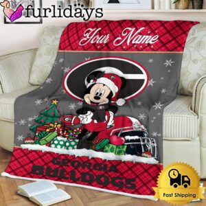 Custom Name NCAA Georgia Bulldogs Mickey Christmas Fleece Blanket