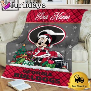 Custom Name NCAA Georgia Bulldogs Minnie Christmas Fleece Blanket