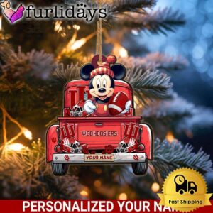 Custom Name NCAA Indiana Hoosiers Red Truck With Mickey Mouse Ornament