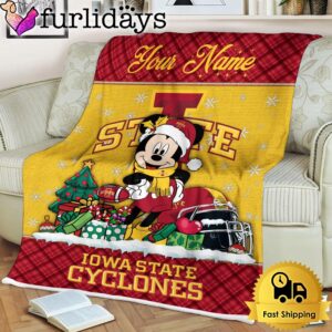 Custom Name NCAA Iowa State Cyclones Mickey Christmas Fleece Blanket