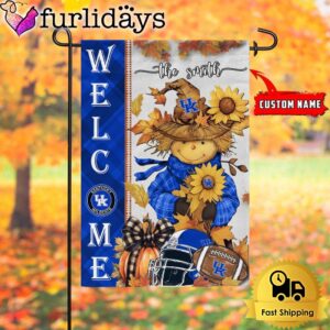 Custom Name NCAA Kentucky Wildcats Football Fall Scarecrows Garden Flag