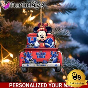 Custom Name NCAA Kentucky Wildcats Red Truck With Mickey Mouse Ornament