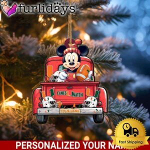 Custom Name NCAA Miami Hurricanes Red Truck With Mickey Mouse Ornament