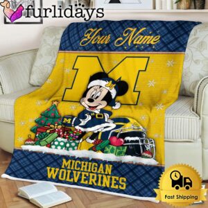 Custom Name NCAA Michigan Wolverines Minnie Christmas Fleece Blanket