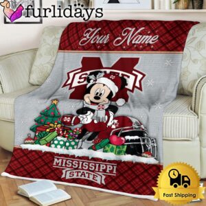 Custom Name NCAA Mississippi State Bulldogs Mickey Christmas Fleece Blanket