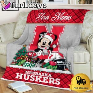 Custom Name NCAA Nebraska Cornhuskers Mickey Christmas Fleece Blanket