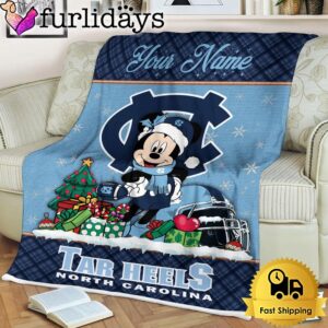 Custom Name NCAA North Carolina Tar Heels Mickey Christmas Fleece Blanket