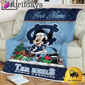 Custom Name NCAA North Carolina Tar Heels Minnie Christmas Fleece Blanket