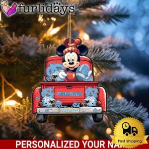 Custom Name NCAA North Carolina Tar Heels Red Truck With Mickey Mouse Ornament