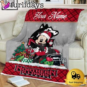 Custom Name NCAA Northern Illinois Huskies Mickey Christmas Fleece Blanket