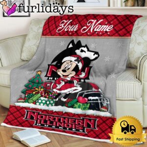 Custom Name NCAA Northern Illinois Huskies Minnie Christmas Fleece Blanket