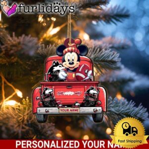 Custom Name NCAA Northern Illinois Huskies Red Truck With Mickey Mouse Ornament