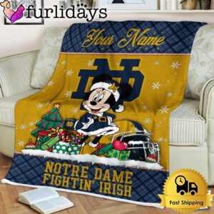 Custom Name NCAA Notre Dame Fighting Irish Minnie Christmas Fleece Blanket