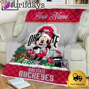 Custom Name NCAA Ohio State Buckeyes Mickey Christmas Fleece Blanket